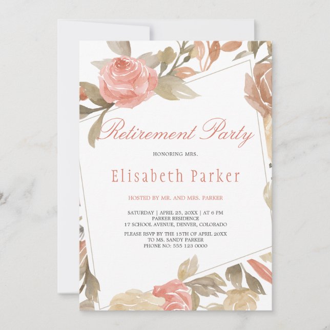 Invitation Fête de retraite florale à la crème de pêche Rose  (Devant)