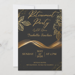 Invitation Fête de retraite florale dorée élégante et personn