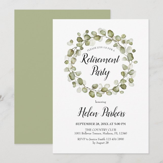 Invitation Fête de retraite Foliage Botanique Wreath (Devant / Derrière)