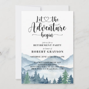 Invitation Fête de retraite forêt de montagne aquarelle