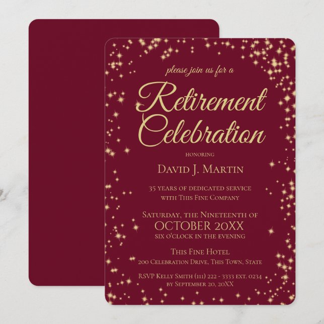 Invitation Fête de retraite Formel Paillettes Entreprise (Devant / Derrière)