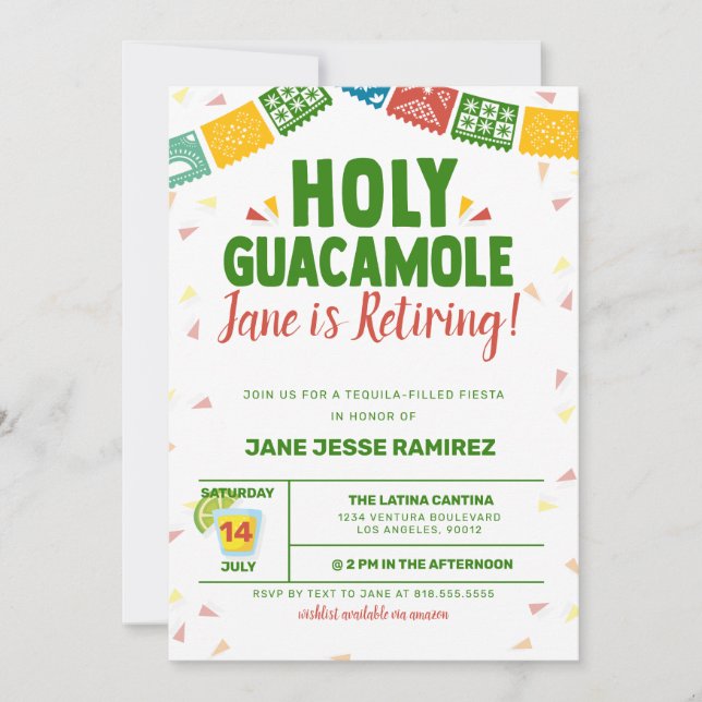 Invitation Fête de Retraite Holy Guacamole (Devant)