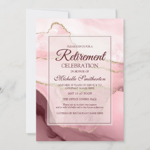 Invitation Fête de retraite Marbre Agate Bourgogne Rose Or