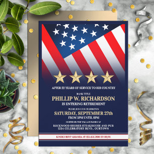 Invitation Fête de retraite militaire quatre étoiles d'or
