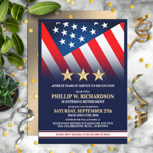 Invitation Fête de retraite militaire trois étoiles d'or