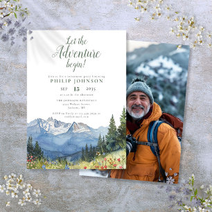 Invitation Fête de retraite montagne : Que l'aventure commenc