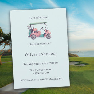 Invitation Fête de retraite Panier de golf rose aquarelle