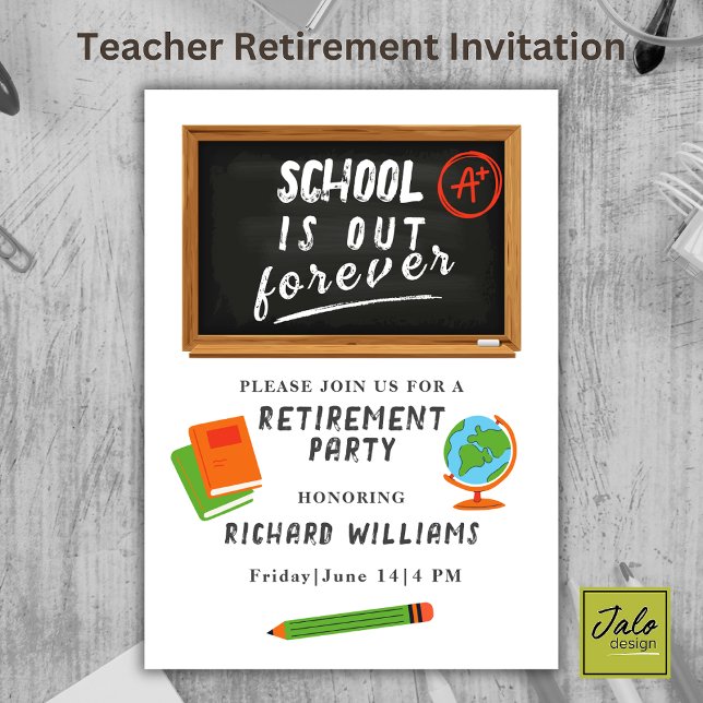 Invitation Fête de Retraite Professeur d'École Tableau Noir (Créateur téléchargé)