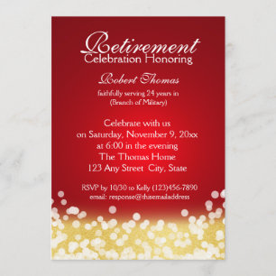 Invitation Fête de retraite Red and Gold Sparkle Lights