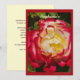 Invitation Fête de retraite Rose rouge et or Floral Macro