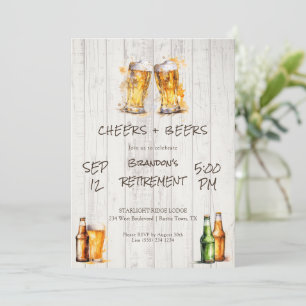 Invitation Fête de retraite Rustique Cheers and Beers