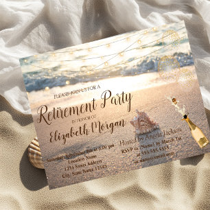 Invitation Fête de retraite sur la plage, coquillage, vin