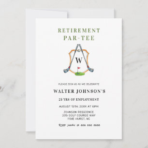 Invitation Fête de retraite sur le thème de golf Crest Monogr