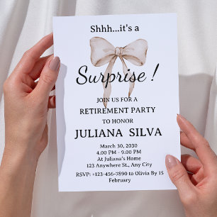 Invitation Fête de retraite surprise avec un nœud beige aquar