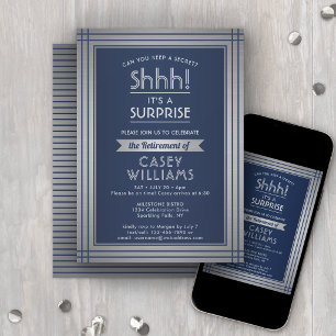 Invitation Fête de retraite surprise Chut ! Élégant bleu mari