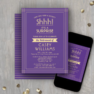 Invitation Fête de retraite surprise Élégant violet et or
