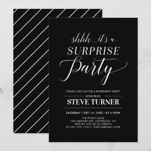 Invitation Fête de retraite surprise minimaliste noir et blan
