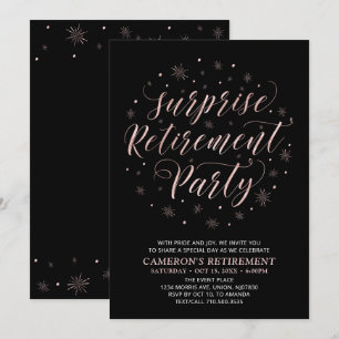 Invitation Fête de retraite surprise moderne or rose et noir