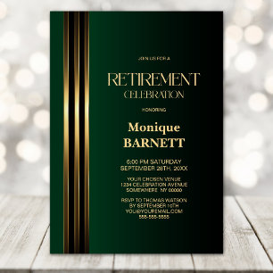 Invitation Fête de Retraite Vert Noir avec des Bandes Dorées