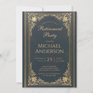 Invitation Fête de retraite vintage écriture élégante bleu or