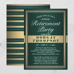 Invitation Fête de retraite virtuelle verte et or