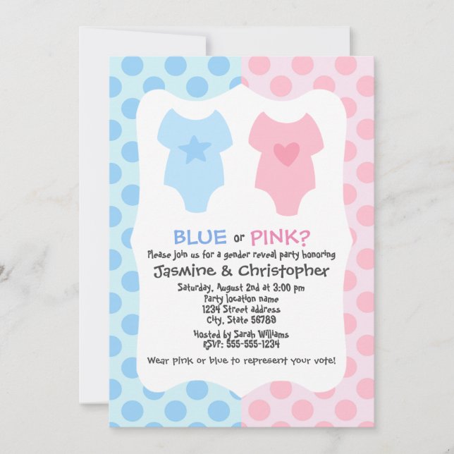 Invitation Fête de révélation de genre bleu et rose (Devant)
