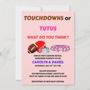 Invitation Fête de révélation de genre Touchdowns ou Tutus