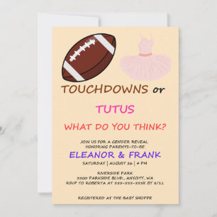 Invitation Fête de révélation de genre Touchdowns ou Tutus