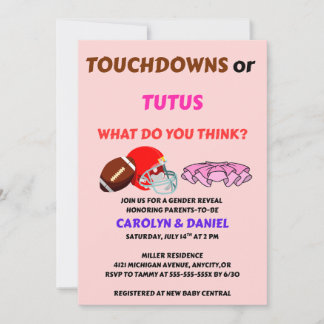 Invitation Fête de révélation de sexe Touchdowns ou Tutus