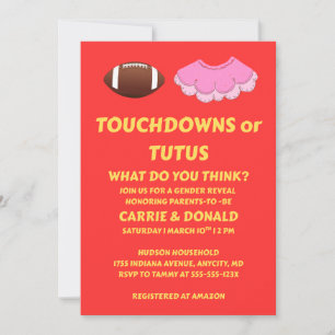 Invitation Fête de révélation de sexe Touchdowns ou Tutus