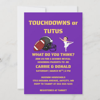 Invitation Fête de révélation de sexe Touchdowns ou Tutus