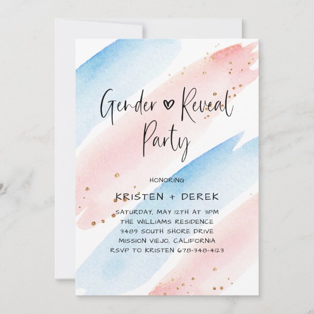 Invitation Fête de révélation du genre de l'aquarelle (Devant)