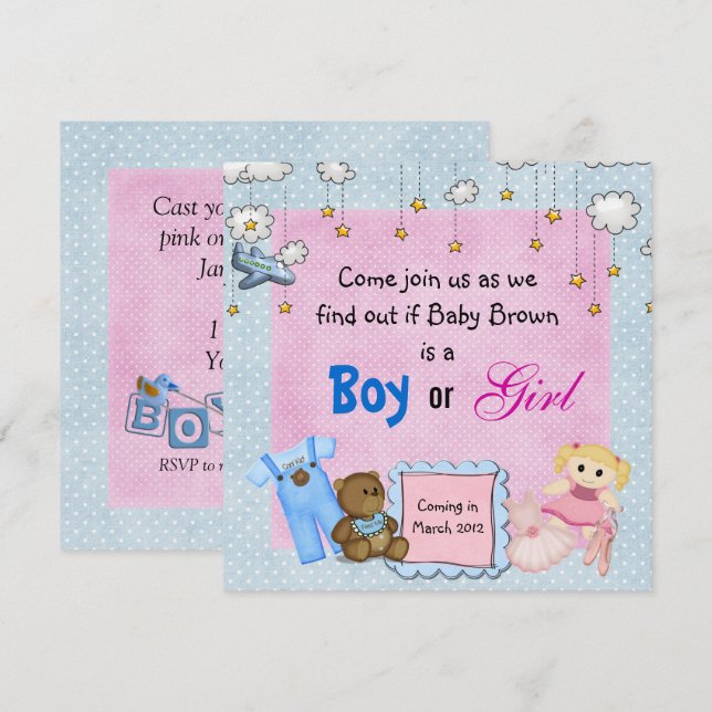Invitation Fête de révélation du genre du bébé (Devant / Derrière)