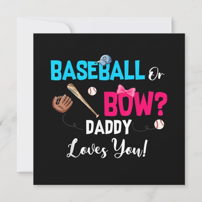 Invitation Fête de Révélation du Sexe Baseball ou Rubans Papa (Devant)