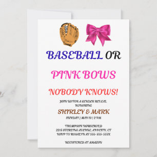 Invitation Fête de Révélation du Sexe Baseball ou Rubans Rose
