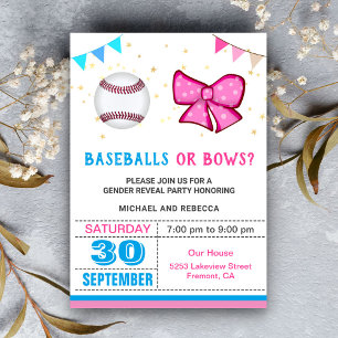 Invitation Fête de révélation du sexe Baseballs ou Rubans