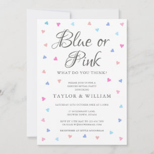 Invitation Fête de révélation du sexe Bébé avec coeurs bleus