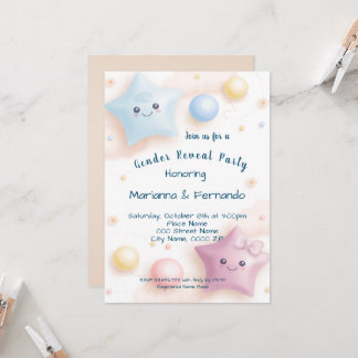 Invitation Fête de révélation du sexe de Bébé aux Étoiles Col