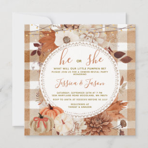 Invitation Fête de révélation du sexe de bébé avec citrouille