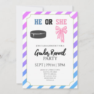 Invitation Fête de Révélation du Sexe de Bébé Ruban Rayures H