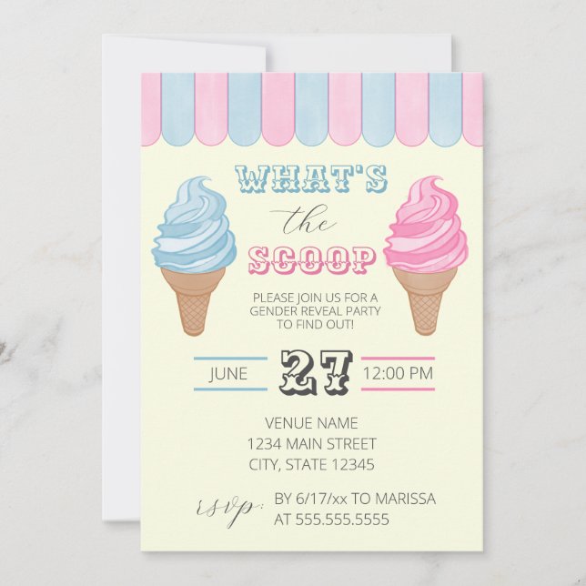 Invitation Fête de Révélation du Sexe de Bébé What's The Scoo (Devant)