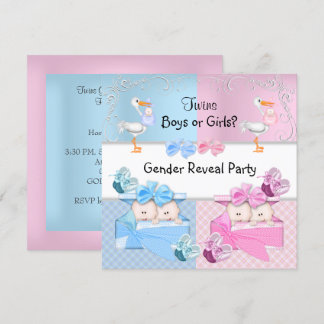 Invitation Fête de révélation du sexe de jumeaux Garçons ou f