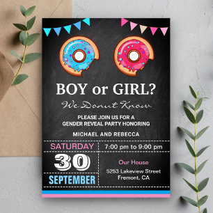 Invitation Fête de révélation du sexe de l'enfant avec donut 
