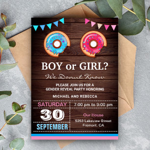 Invitation Fête de révélation du sexe de l'enfant avec donut 
