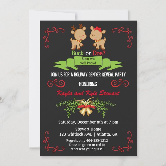 Invitation Fête de révélation du sexe de Noël Buck ou Doe Ren (Devant)
