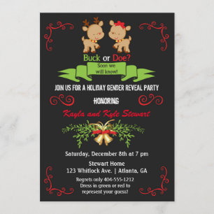 Invitation Fête de révélation du sexe de Noël Buck ou Doe Ren