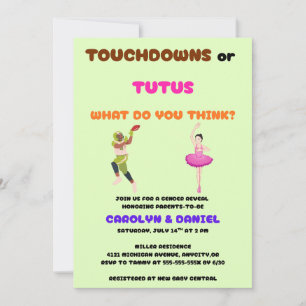Invitation Fête de révélation du sexe Touchdowns ou Tutus