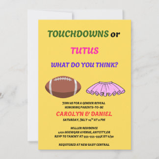 Invitation Fête de révélation du sexe Touchdowns ou Tutus