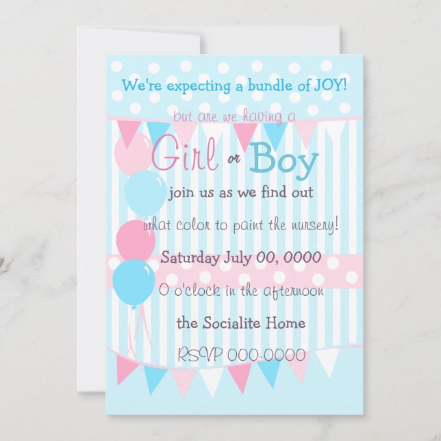 Invitation Fête de révélation pour bébé ou garçon (Devant)