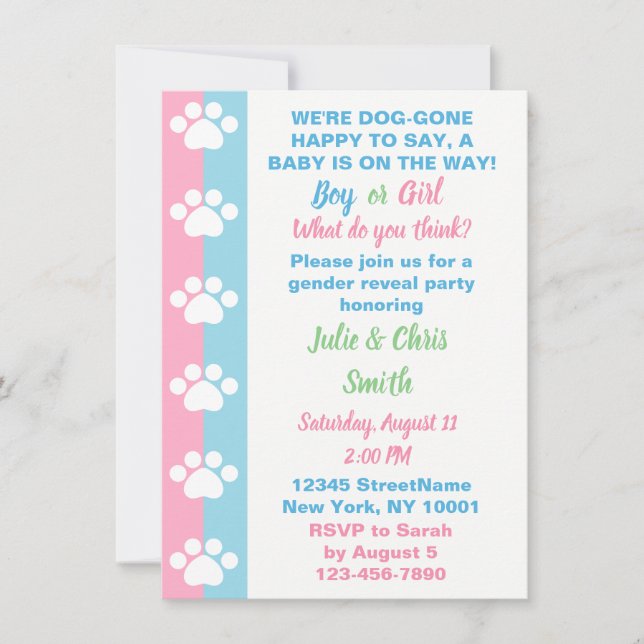 Invitation Fête de révélation sur le thème du chien (Devant)